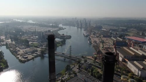 Aerial view of Gdansk shipyard, Poland, Europe