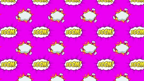 Animation of multiple vintage comic cartoon speech bubbles and clouds with Boom! text moving