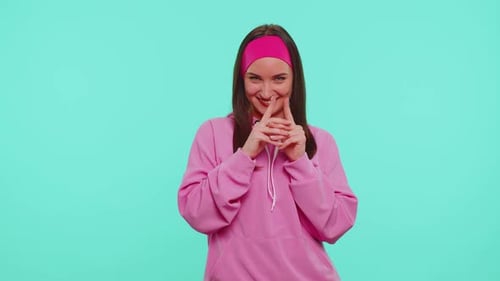 Sneaky Cunning Girl Conspiring Scheming Thinking Over Tricky Plan Pondering Revenge Evil Joke Prank