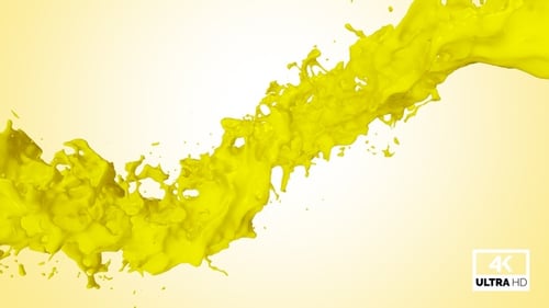 Vibrant Yellow Liquid Paint Splatter Flow with Alpha Channel