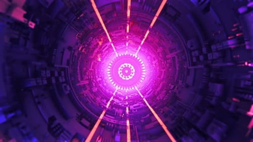 Abstract Futuristic Neon Light Tunnel Background