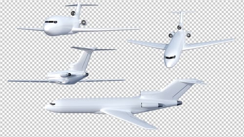Collection of White Passenger Jet Airplane Animations with Alpha