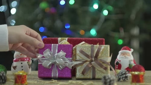 Colorful Christmas Presents Arrangement with Christmas Lights