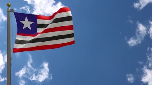 Waving Striped Flag with Star on Blue Sky