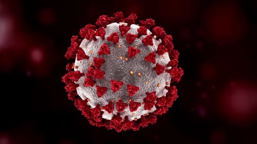 3D Animation of Virus Particle Rotating on Dark Background