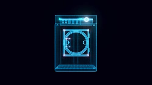 Holographic Washing Machine 3D Wireframe Rotation