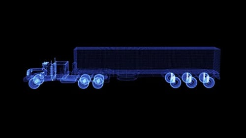 Rotating Futuristic Wireframe Semi-Truck Digital Display