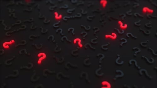 Leuchtend rote Fragezeichen unter Schwarzen