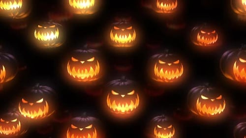 Spooky Glowing Halloween Jack-o'-Lanterns Seamless Looping Background