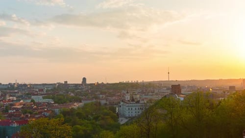 Vilnius, Lithuania: Sunset over the Old Town, panoramic time-lapse