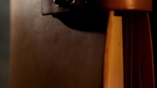 Vintage leather book with yellow pages