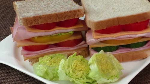 Macro of Ham Sandwiches with Various Toppings