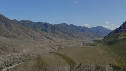 Mountains of Altai and river under clear blue sky