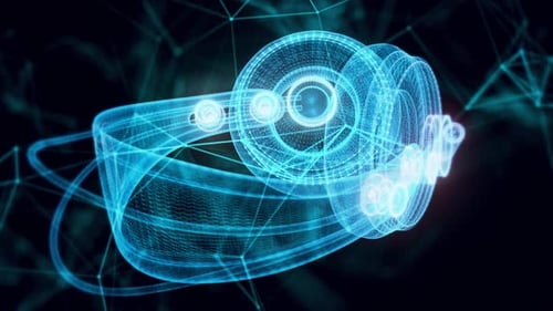 Digital Holographic Headphones Wireframe Rotating Animation