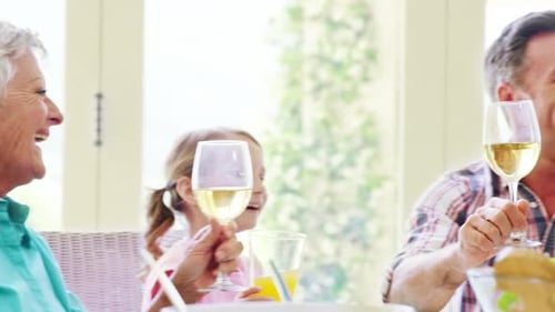 Family Raising Wine Glasses Together at Home