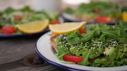 Close Up of Delicious Avocado Toast with Lemon