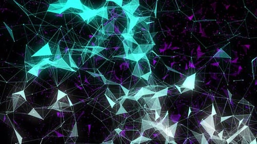 Animação de loop de rede poligonal sobre fundo preto, fundo de alta tecnologia da Glowing Plexus Network,