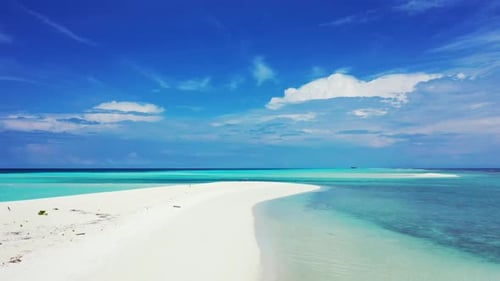 Aerial flying over seascape of beautiful coast beach holiday by clear lagoon with white sand backgro