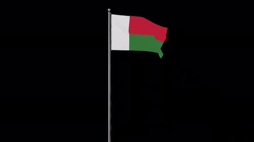 Realistic Madagascar National Flag Waving on Flagpole