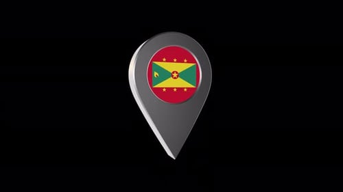 Rotating 3D Map Pin with Grenada Flag
