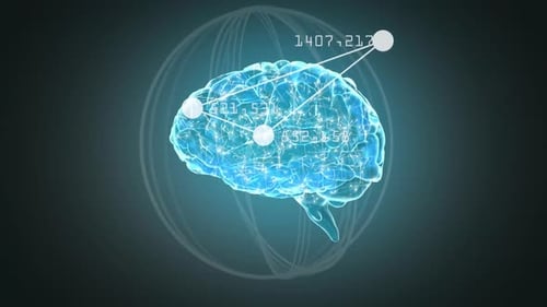 Translucent brain rotating against dark background