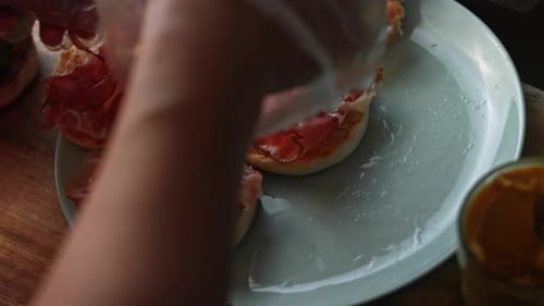Open Faced Burger Sandwich Assembly With Cured Meat