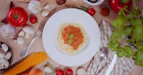 Closeup Of Raw Pasta And Ingredients On Table
