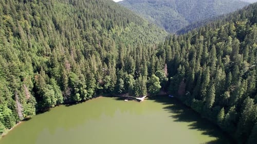 Aerial View of Synevyr Lake in Carpathians Ukraine Europe