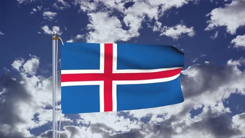 Realistic Iceland National Flag Waving Loop Animation