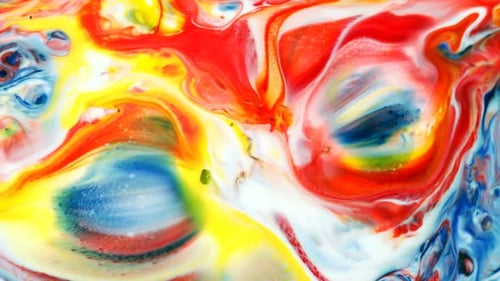 Abstract Colorful Paints Swirling in Macro Shot