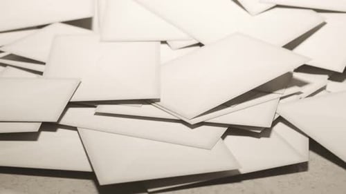 Huge overflow of mail envelopes stacked in a messy pile around the mailbox. 4KHD