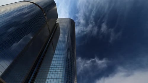 Business Center zwei Gebäude vor dem Hintergrund sich schnell bewegender Wolken
