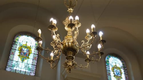 Ornate Chandelier with Stained-Glass Windows