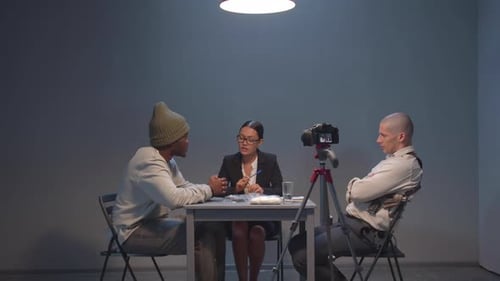 Intense Police Interrogation Filmed in Gray Room