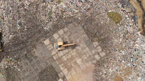 Aerial Top View Video of a Solid Waste Landfill. City Waste Treatment Location. Environmental