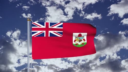 Bermuda Flag Waving in Realistic Sky with Clouds