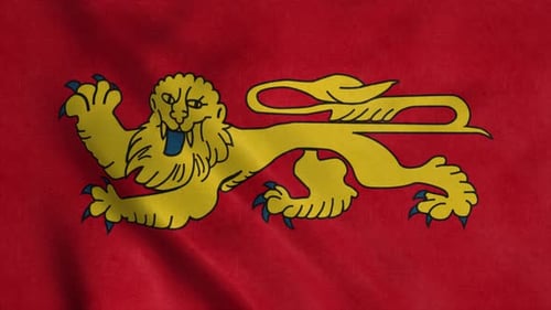 Waving Red Flag with Stylized Golden Lion