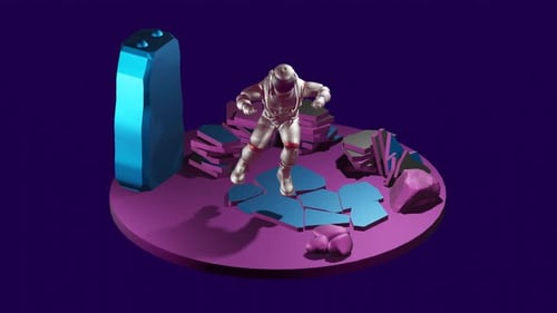 Futuristic Astronaut Jumping on Alien Planet