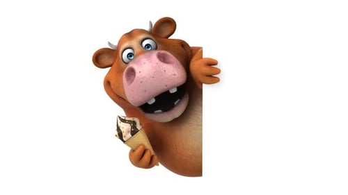 3D Cartoon Cow Peeking with Ice Cream