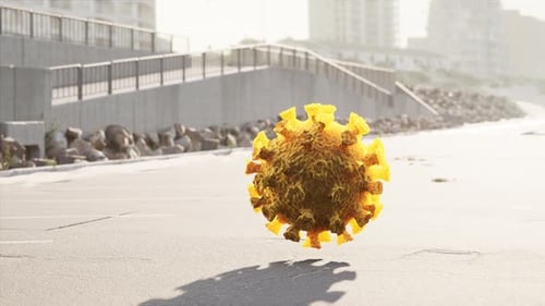 Animated 3D Virus Cell Model on Empty Urban Street