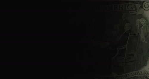 Two Dollars Bill Of Us. 2 Bucks On Black. Signing Declaration Of Independence Of Usa.