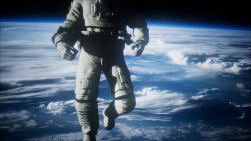 Astronaut im Weltraum vor dem Hintergrund des Planeten Erde