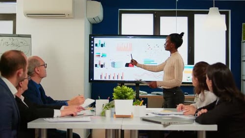 Business Team Applauds Presentation in Modern Office
