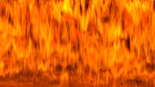 Hot blazing burning process with orange fire flames. Wall of fire, explosion.