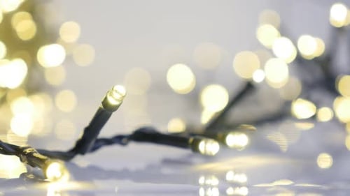 Sequence of fairy-lights close-up slow motion 1080p FullHD footage - Blinking Christmas decoration s