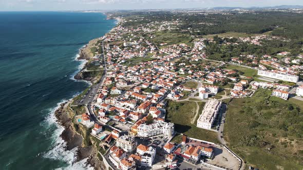 Aerial view of Praia das Macas near the Ocean, Colares, Portugal ...