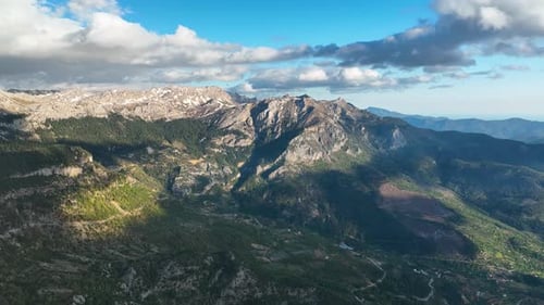 Mountain Sunset landscape high in the mountains aerial view 4 K
