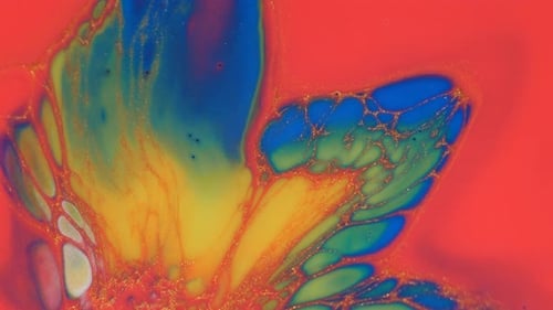 Bright Paints Blending in Abstract Close-Up