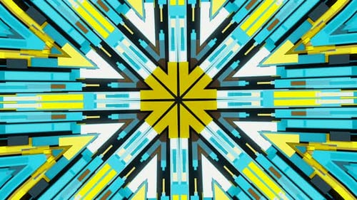 Colorful abstract geometrical kaleidoscope with moving patterns changing their color