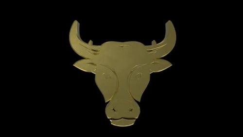 Golden Bull Head Rotating 3D Animation